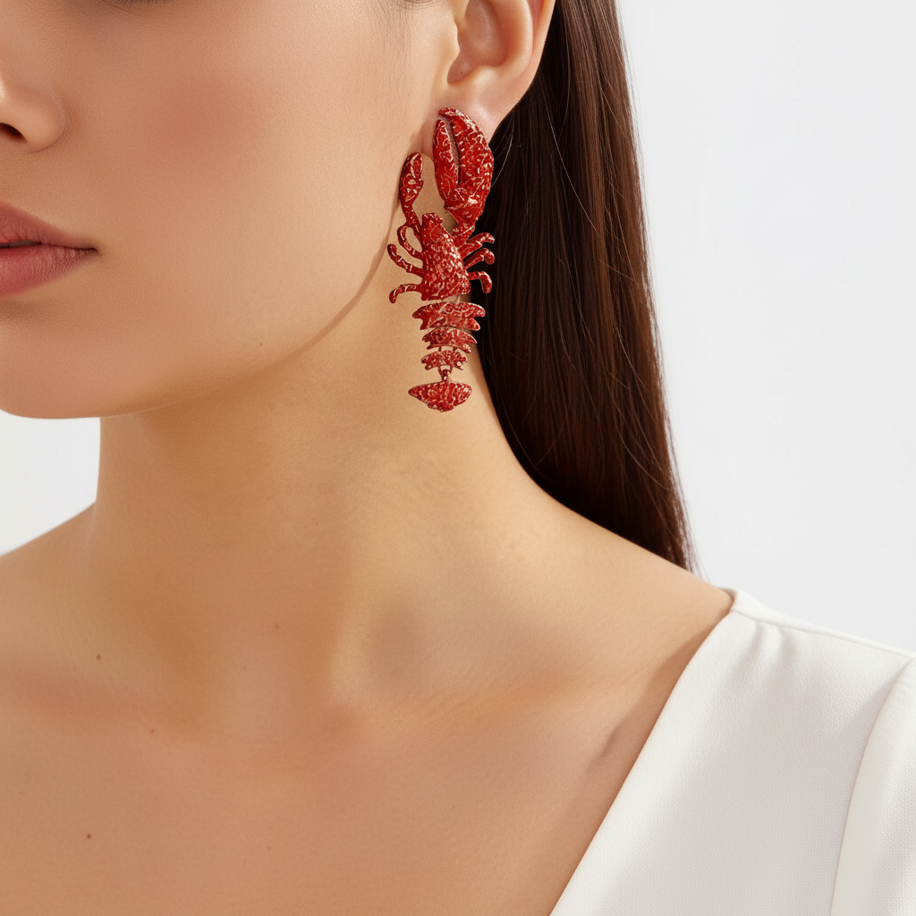 Red Lobster Earrings Side