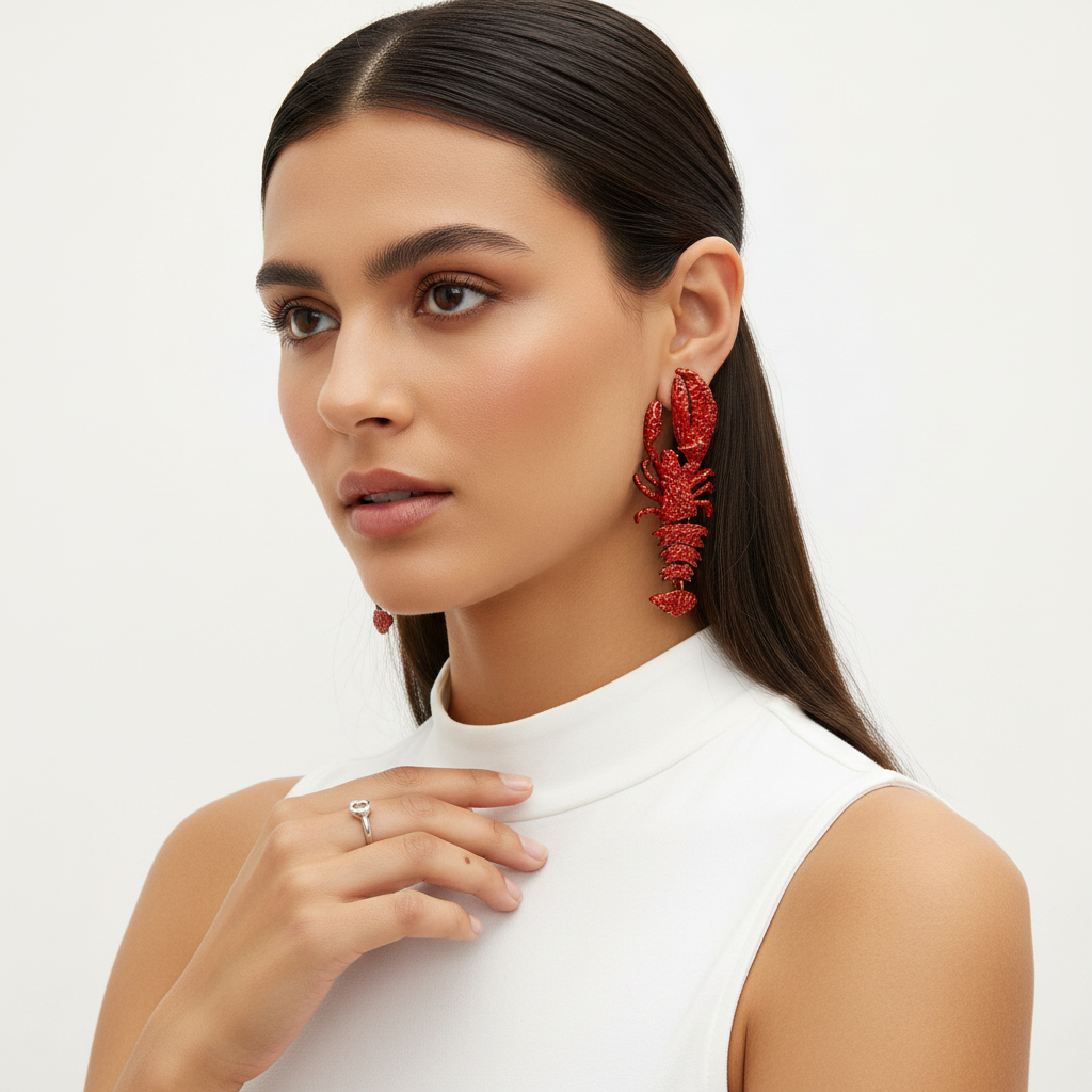 Red Lobster Earrings Three-Quarter