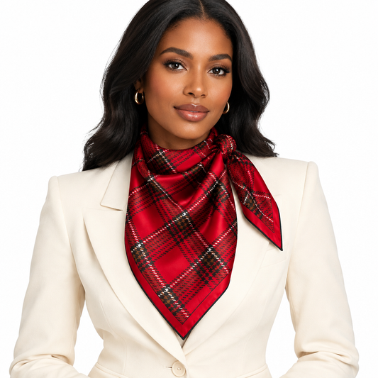 Red plaid scarf front-angle styling