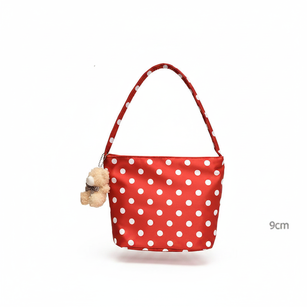 Red polka dot bag - white background
