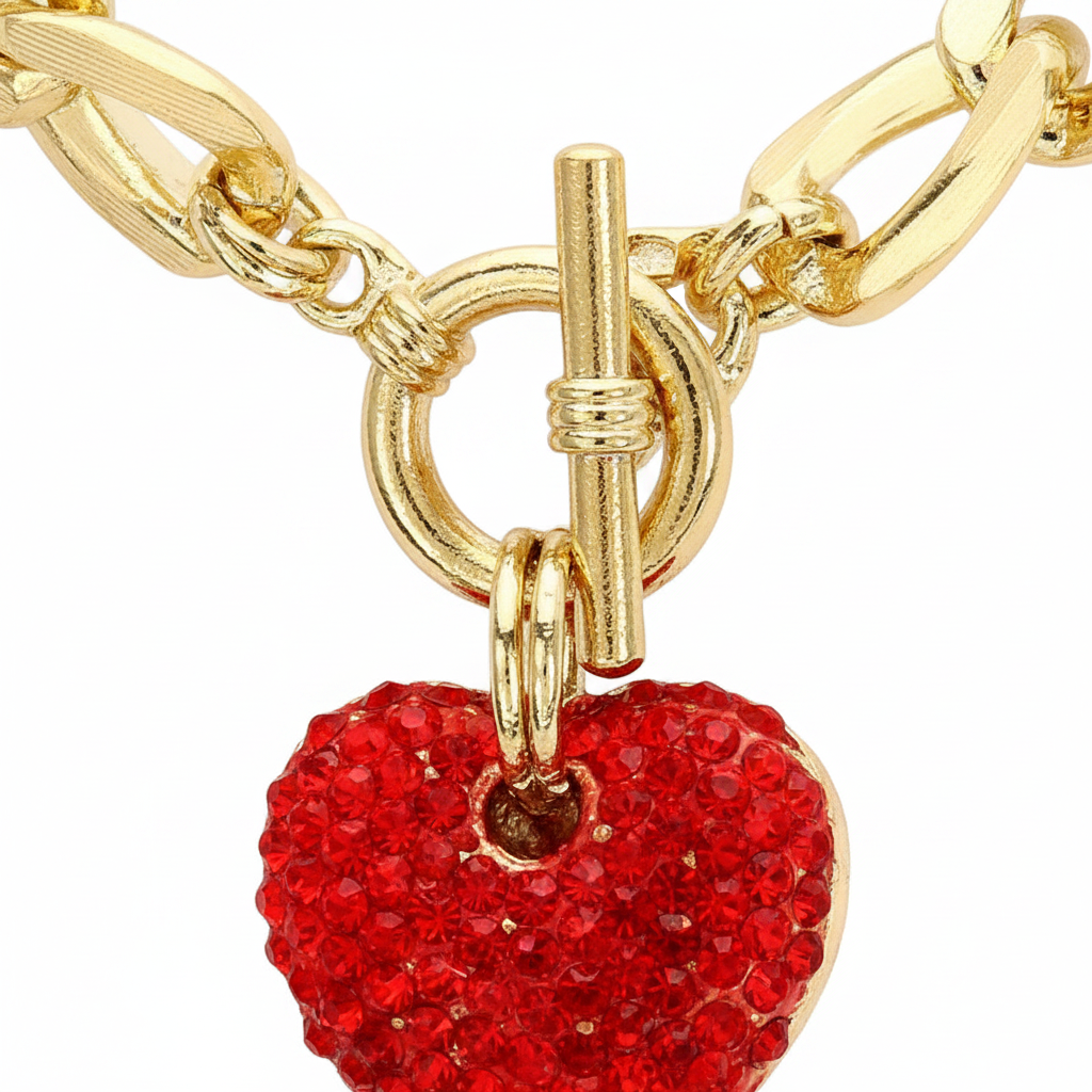 Red rhinestone heart pendant close-up