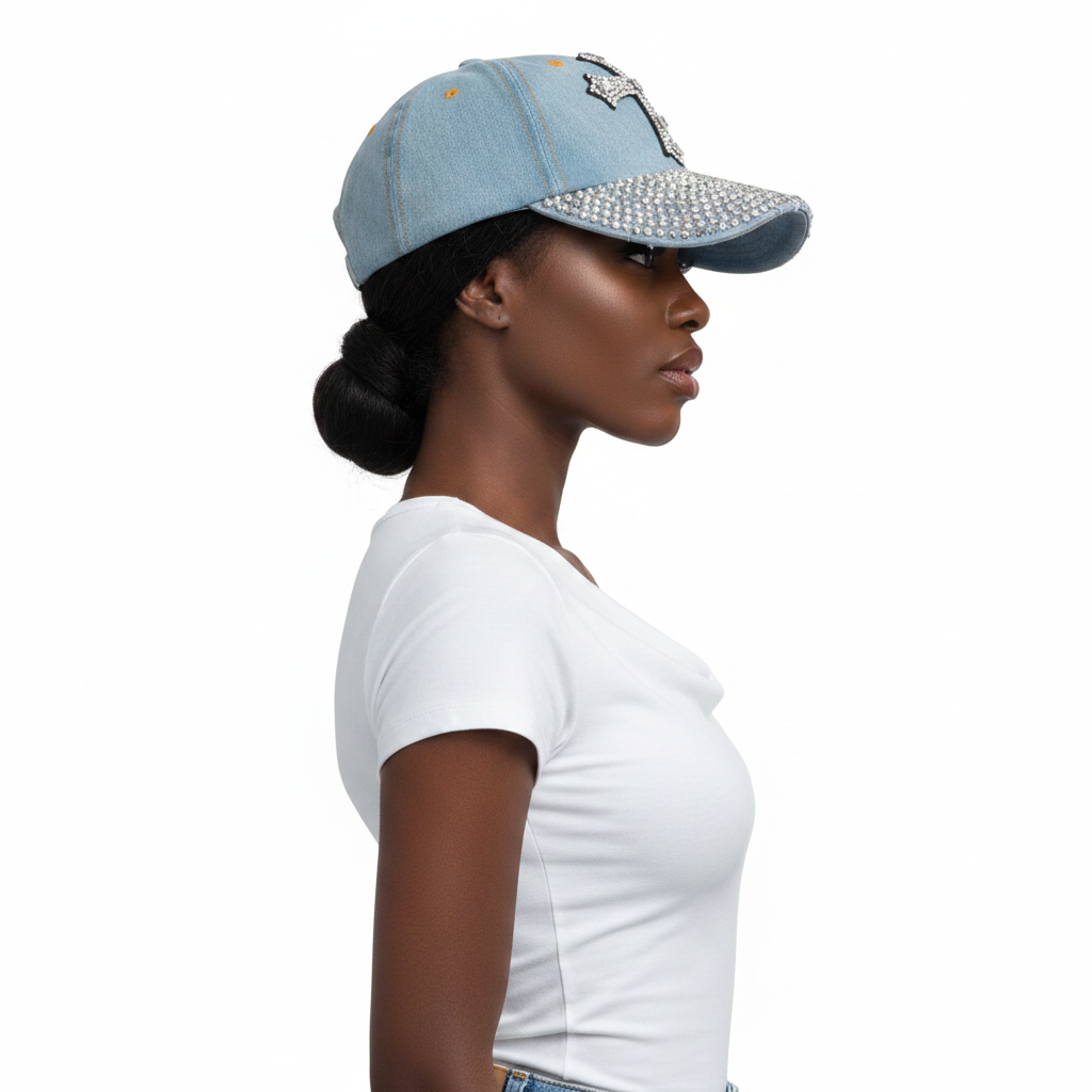 Rhinestone Cross Cap – Side