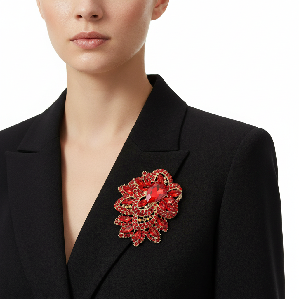 Ruby Red Brooch – Black Blazer
