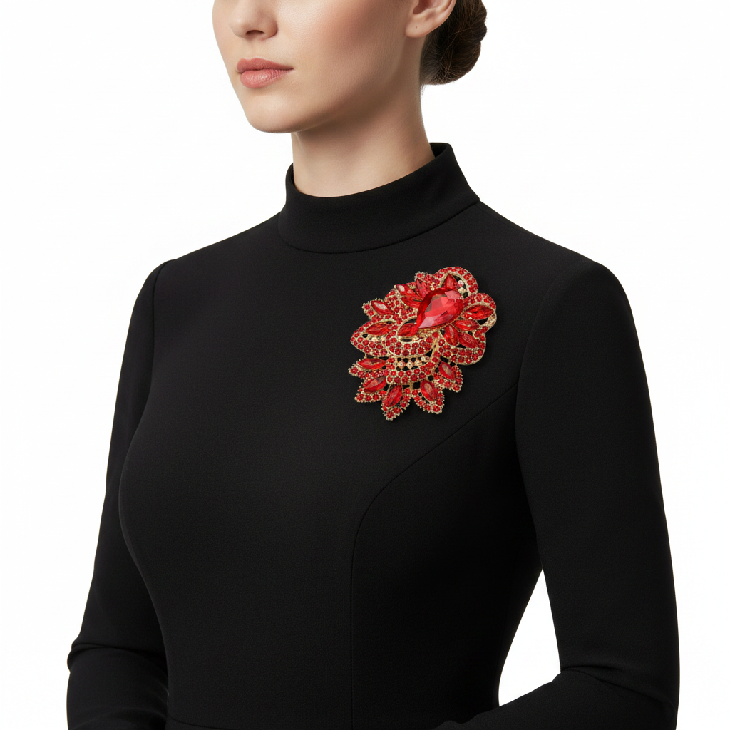 Ruby Red Brooch – Black Gown