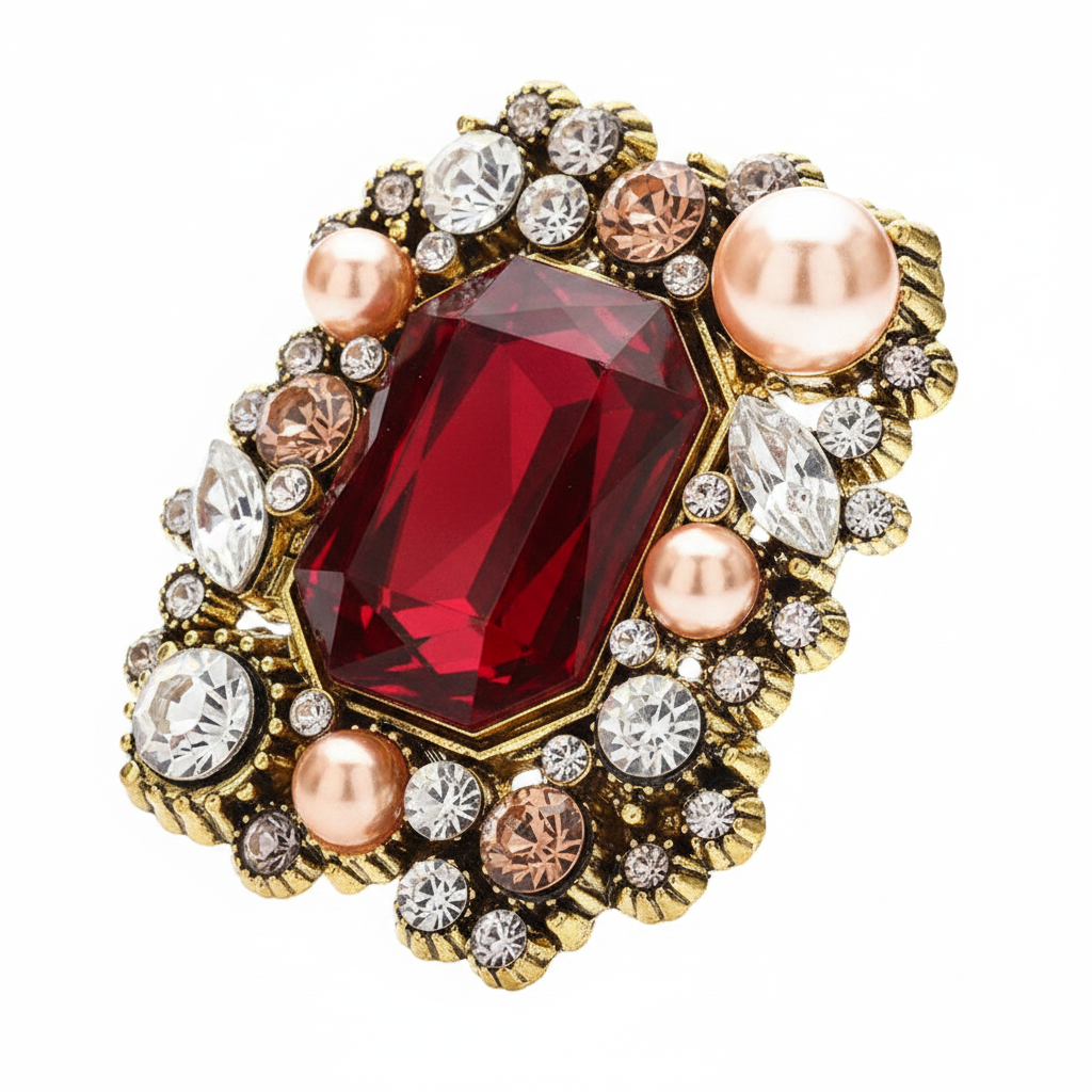 Ruby Red Brooch Side