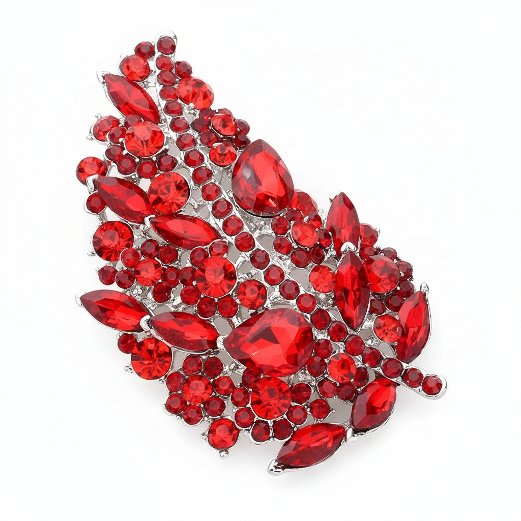 Ruby Red Leaf Crystal Brooch - Product Shot