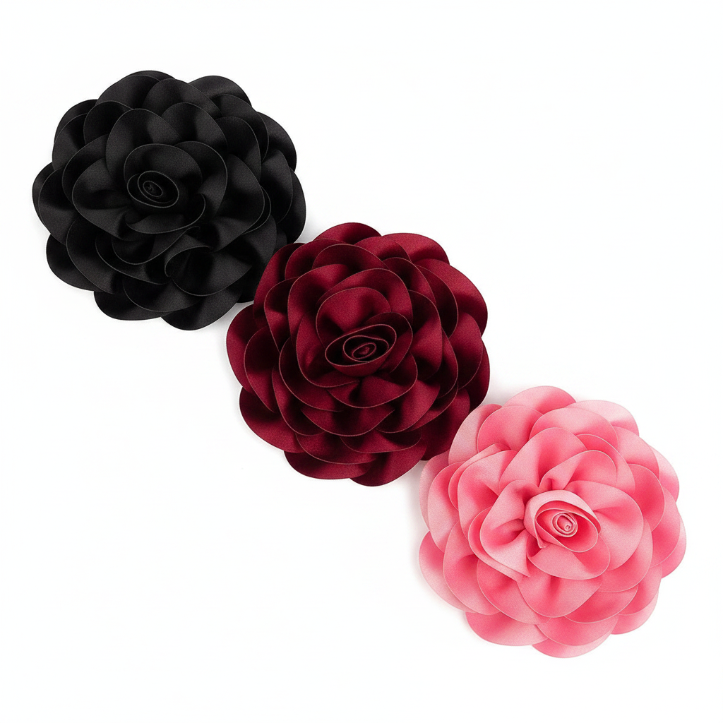 Satin Rose Brooch Set of 3 Cluster