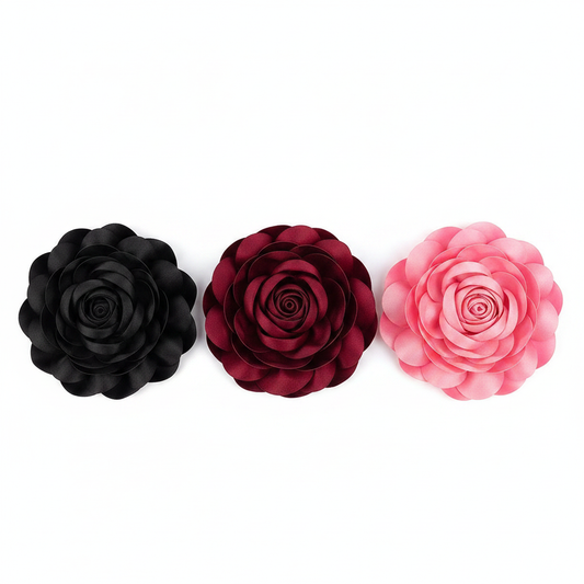 Satin Rose Brooch Set of 3 Flat Lay