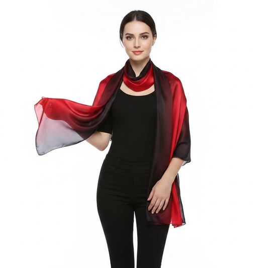 Scarf draped over shoulders