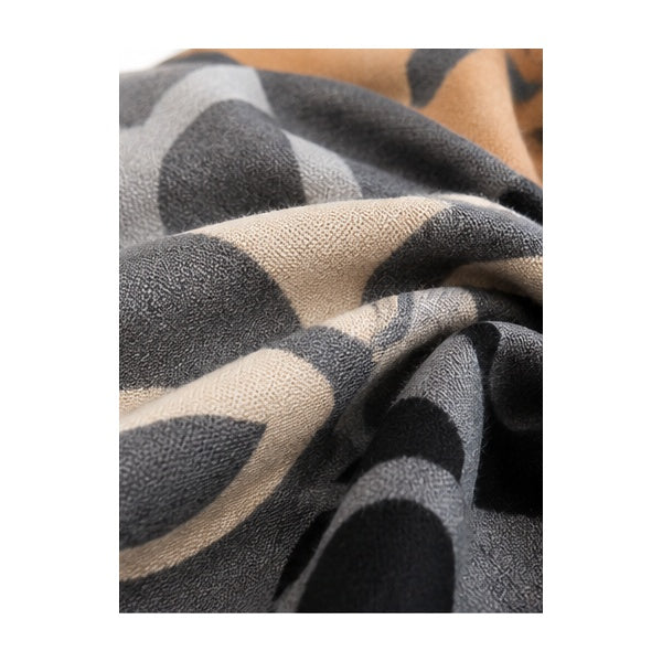 Black Gray & Tan Camellia Floral Oversized Blanket Scarf