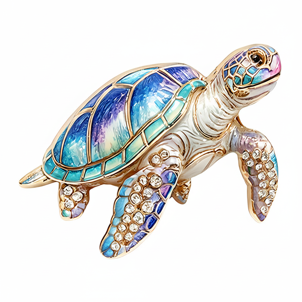 Sea Turtle Brooch – Green Blue Aurora