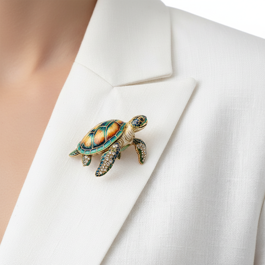 Sea Turtle Brooch – White Blazer