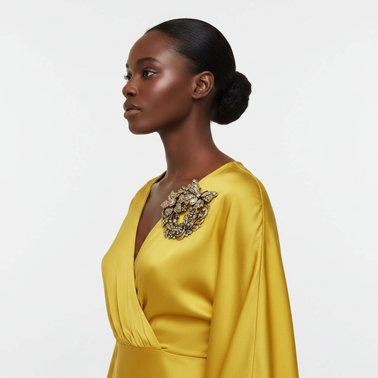 Side - Butterfly Brooch on yellow dress