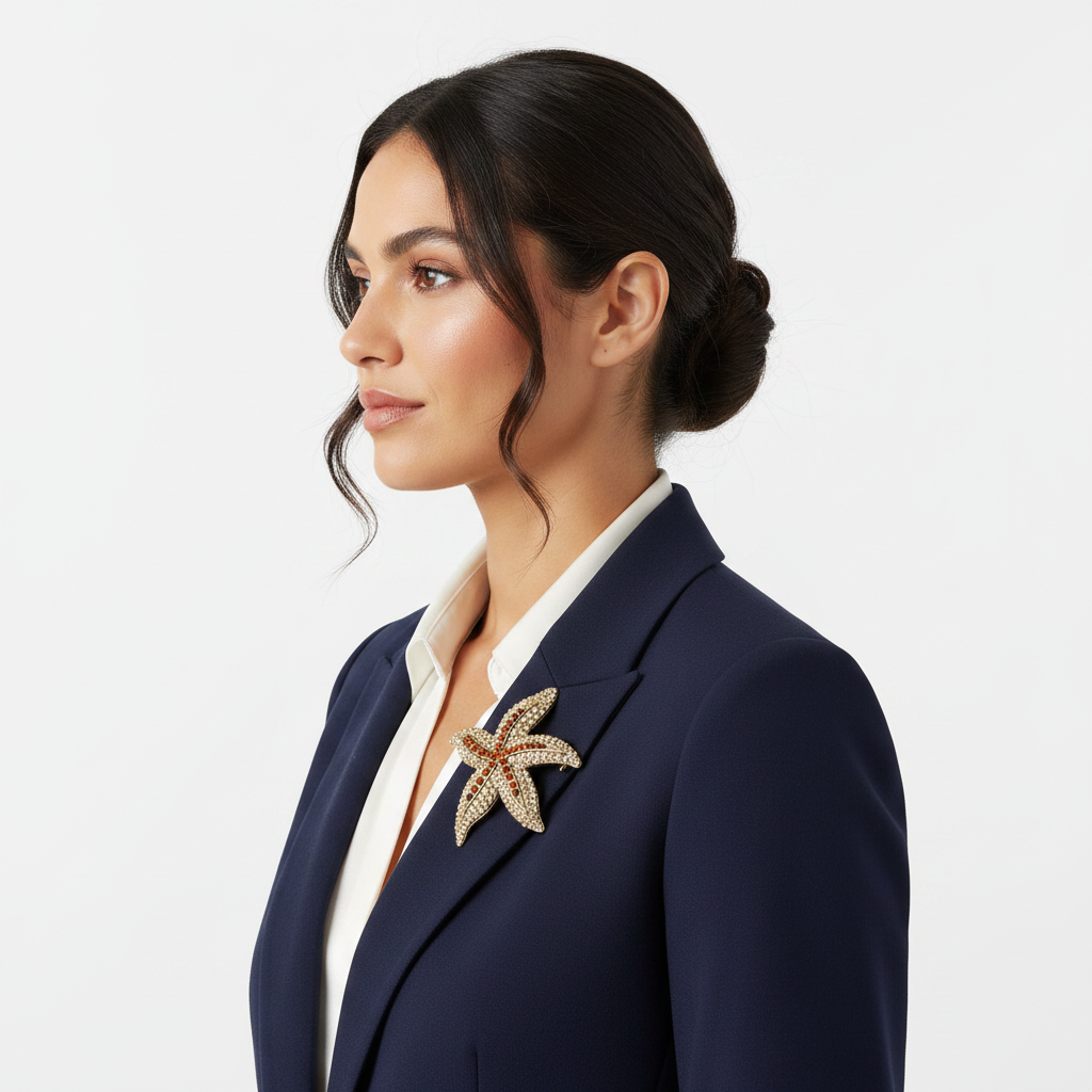 Side Lifestyle – Gold Amber Starfish Brooch
