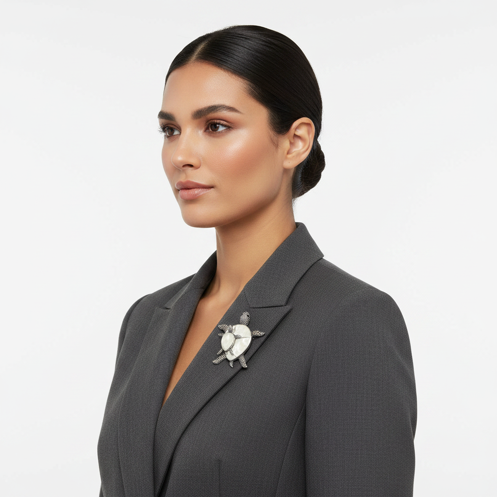 Side Lifestyle – Ivory White Turtle Brooch