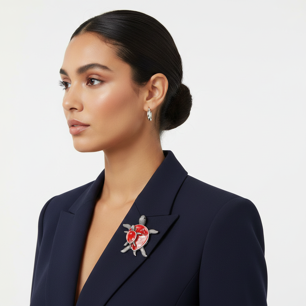 Side Lifestyle – Red Turtle Brooch