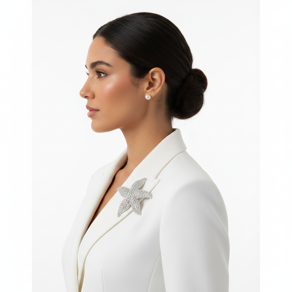 Side Lifestyle – Silver Crystal Starfish Brooch