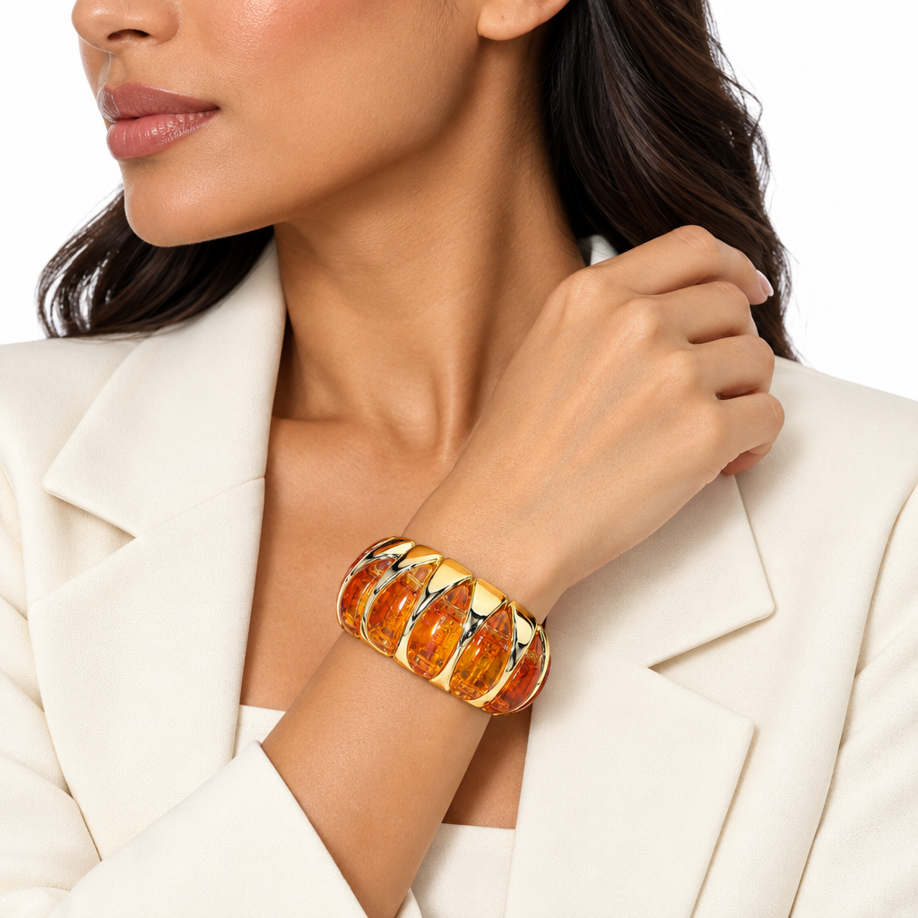 Side lifestyle view of the amber bracelet