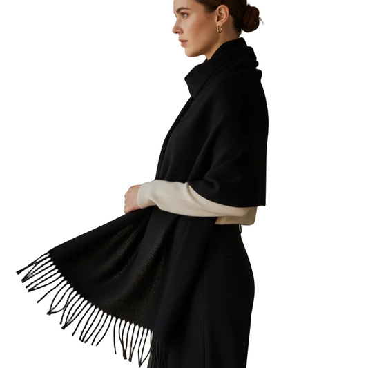 Side view - black tassel scarf