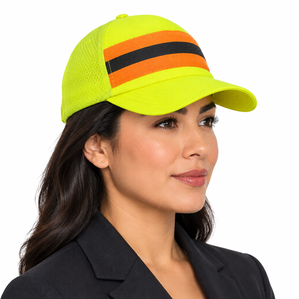 Side-view lifestyle image of the high-visibility cap