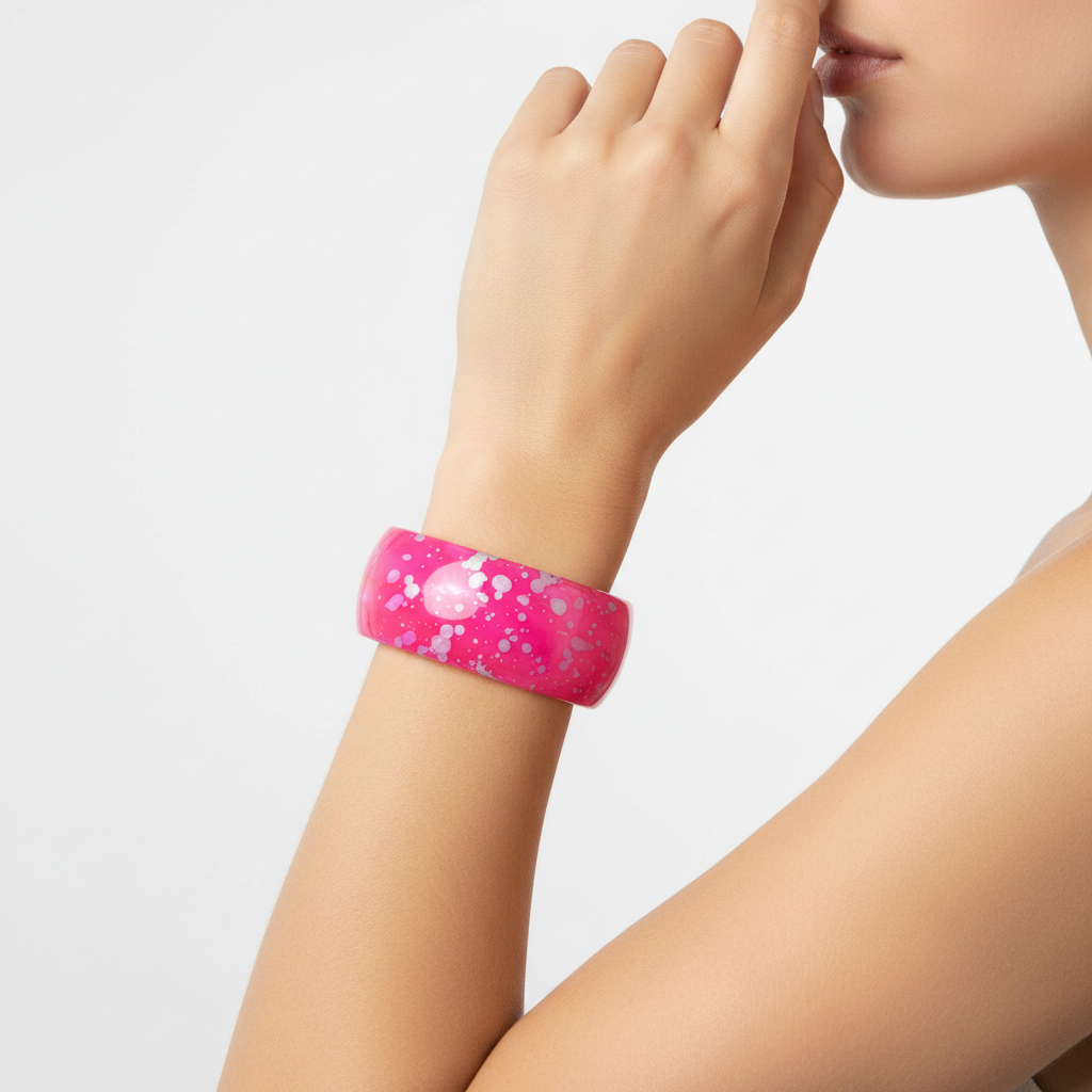 Side view - pink bangle on wrist