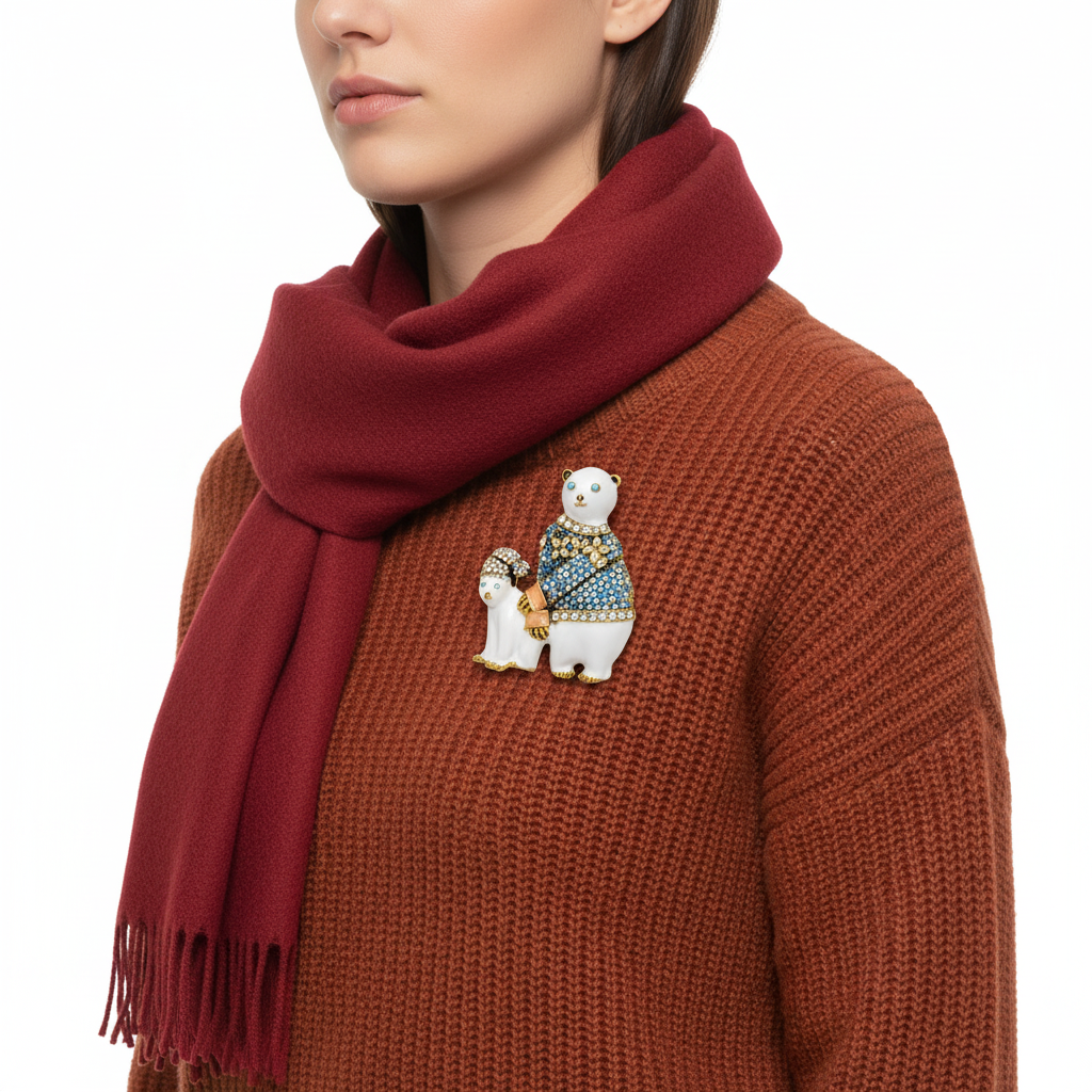 Side - warm sweater & red scarf