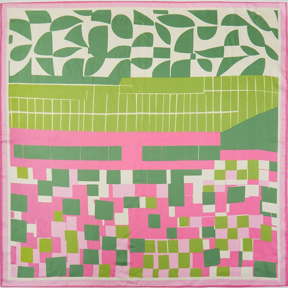 Geometric Color Block Print Satin Square Bandana Scarf for Women