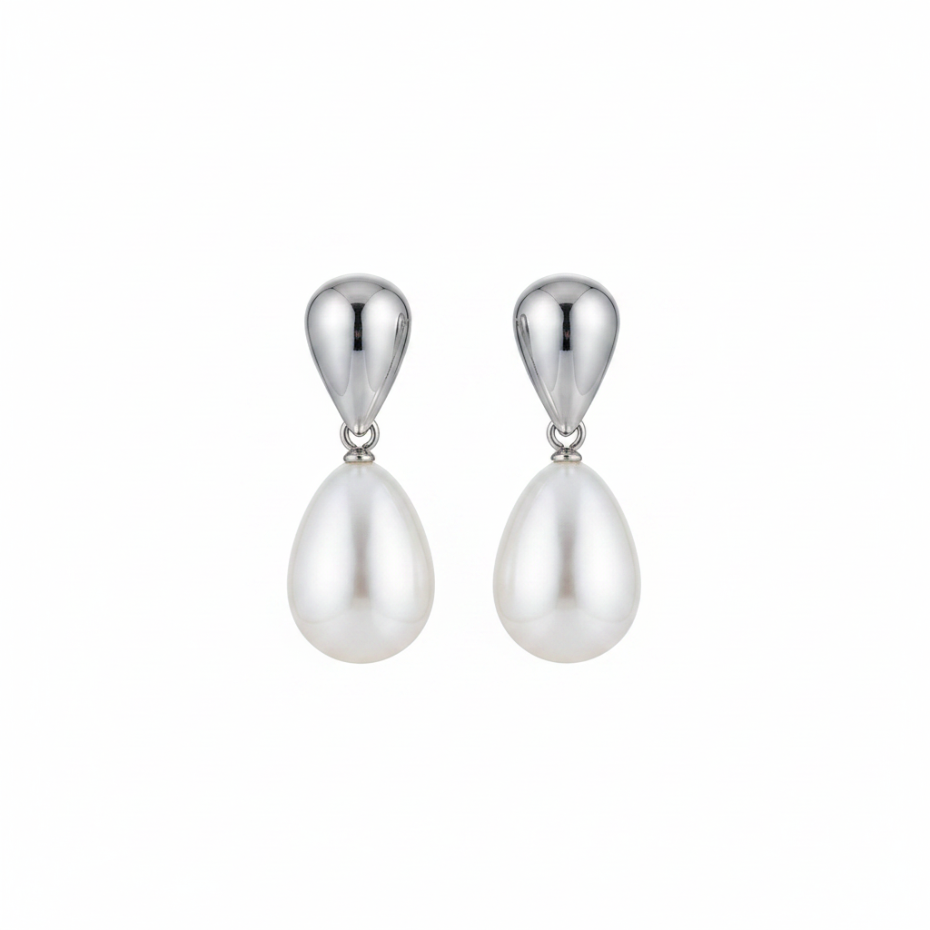 Silver Teardrop Pearl Drop Earrings – Product Shot
