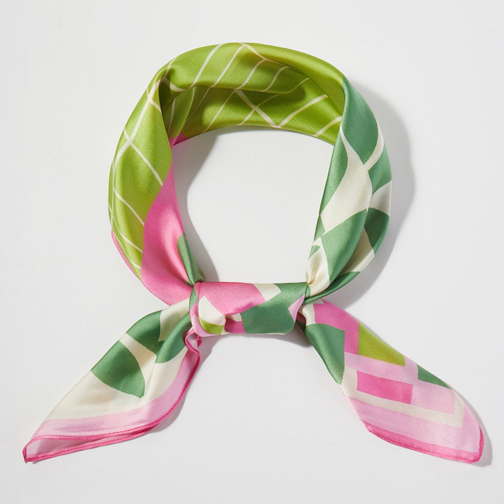 Geometric Color Block Print Satin Square Bandana Scarf for Women