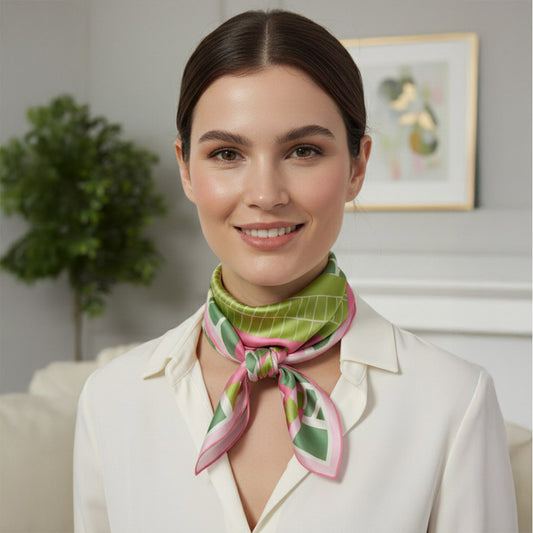 Geometric Color Block Print Satin Square Bandana Scarf for Women