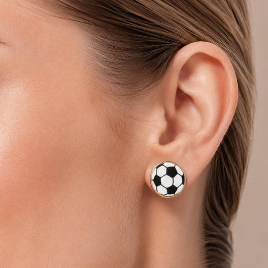 Soccer Ball Stud Earrings Gold Tone Enamel Sports Stud Earrings Game Day World Cup Soccer Fan Jewelry Lightweight Athletic Gift