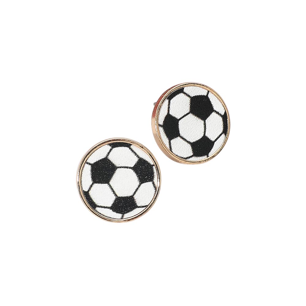 Soccer Ball Stud Earrings Gold Tone Enamel Sports Stud Earrings Game Day World Cup Soccer Fan Jewelry Lightweight Athletic Gift