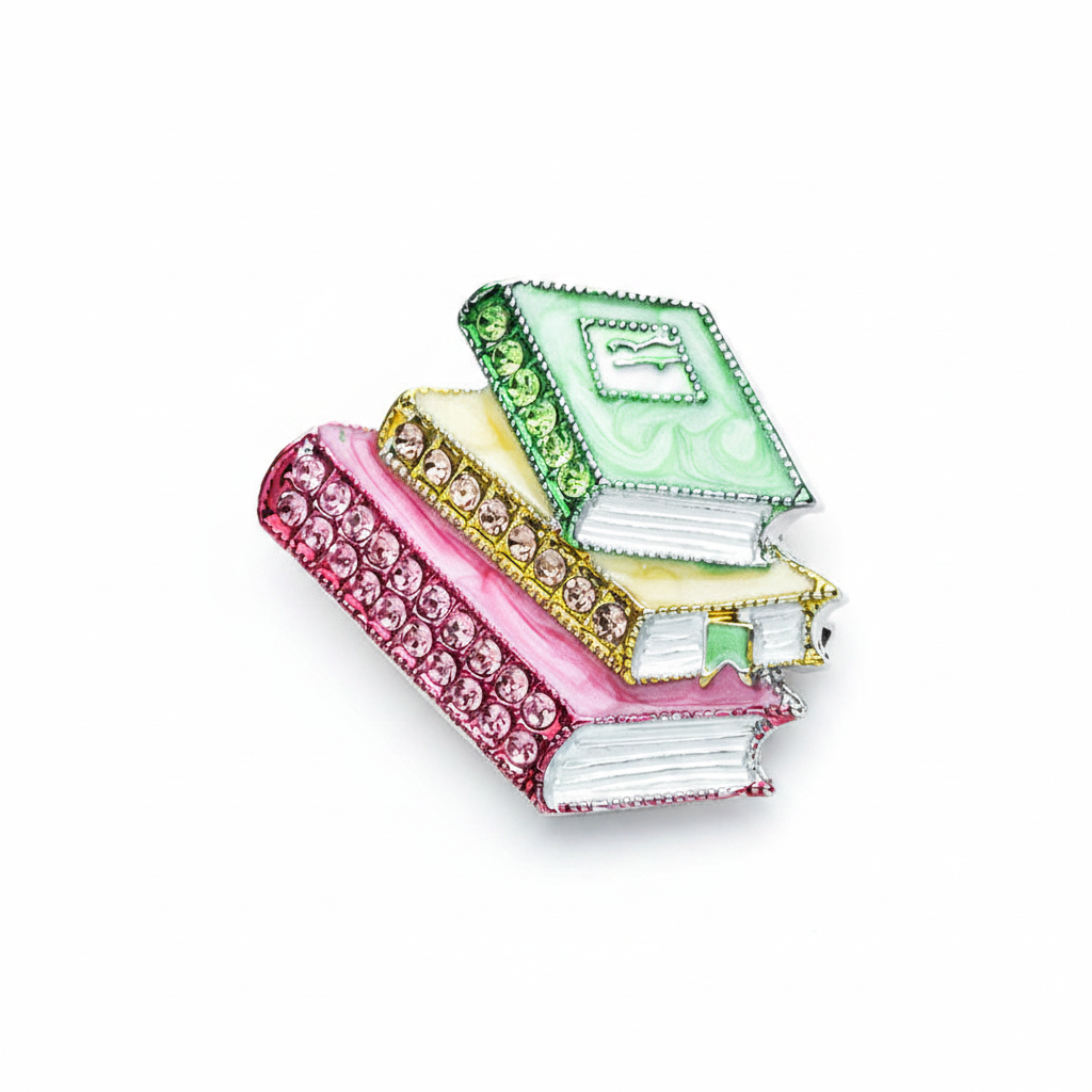 Stacked Books Pin - White Background