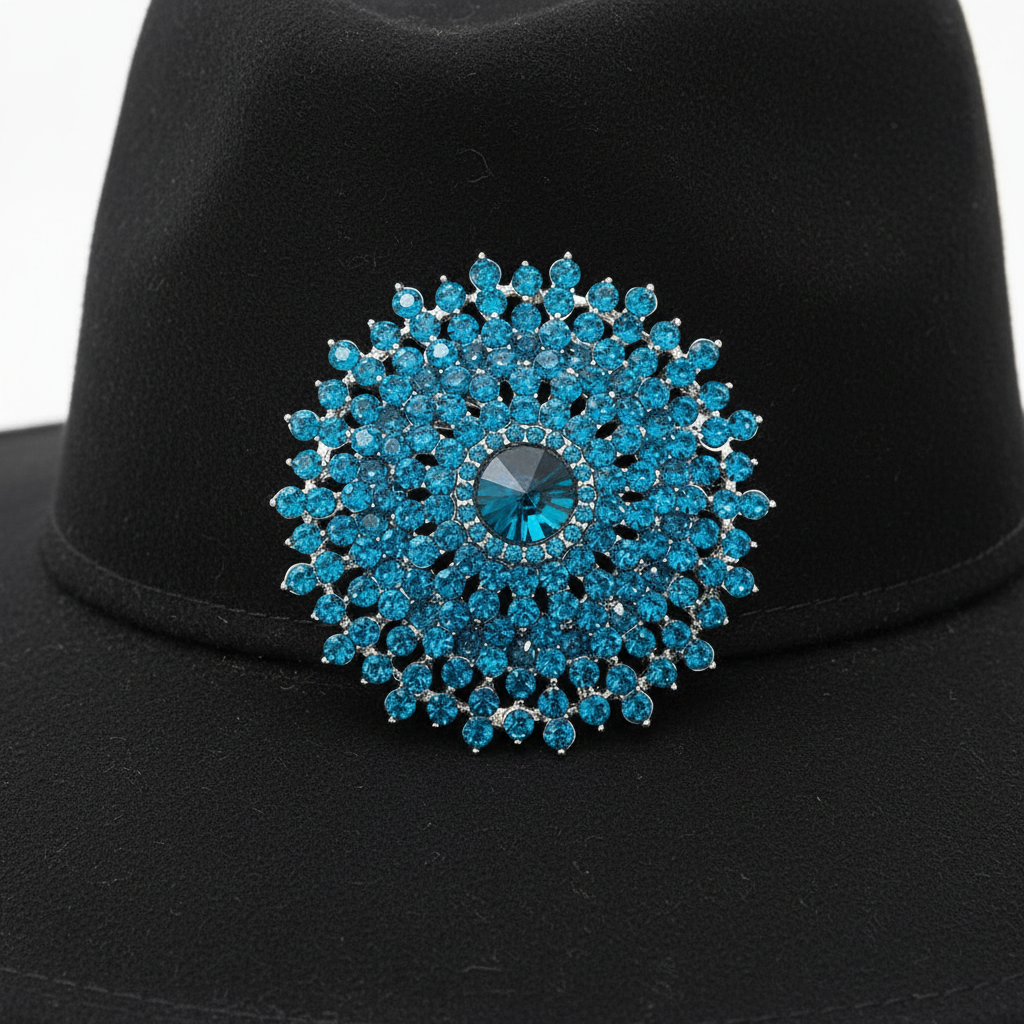 Teal Brooch Hat Detail
