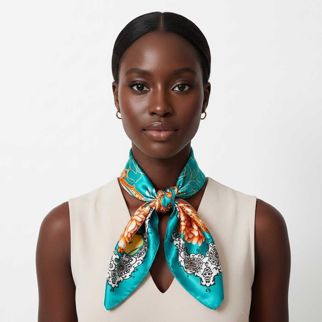 Teal Orange Paisley Scarf - Front Lifestyle