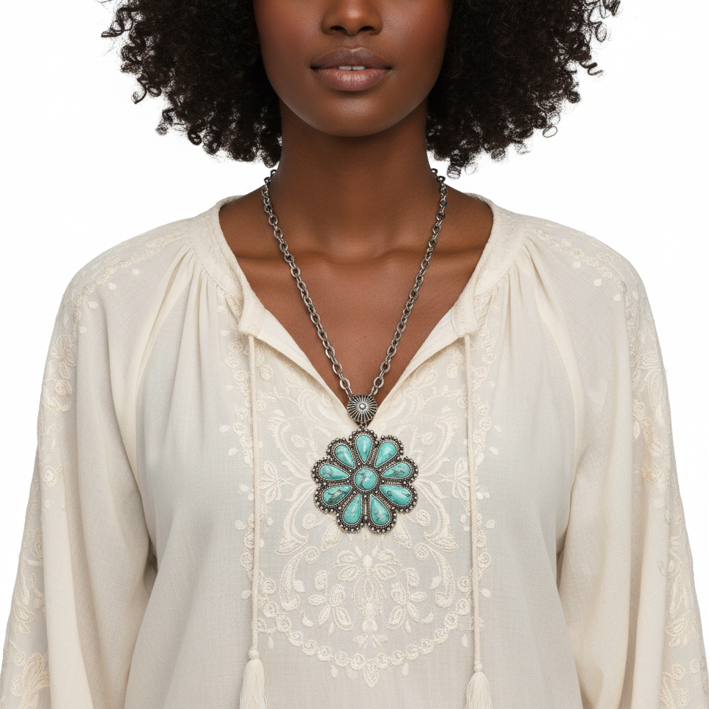 Turquoise Sunflower Necklace Front