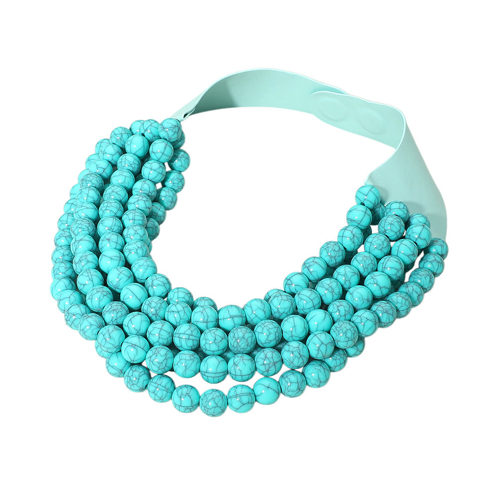 Multi Layered Beaded Faux Leather Magnetic Collar Necklace Statement Beaded Fashion Necklace