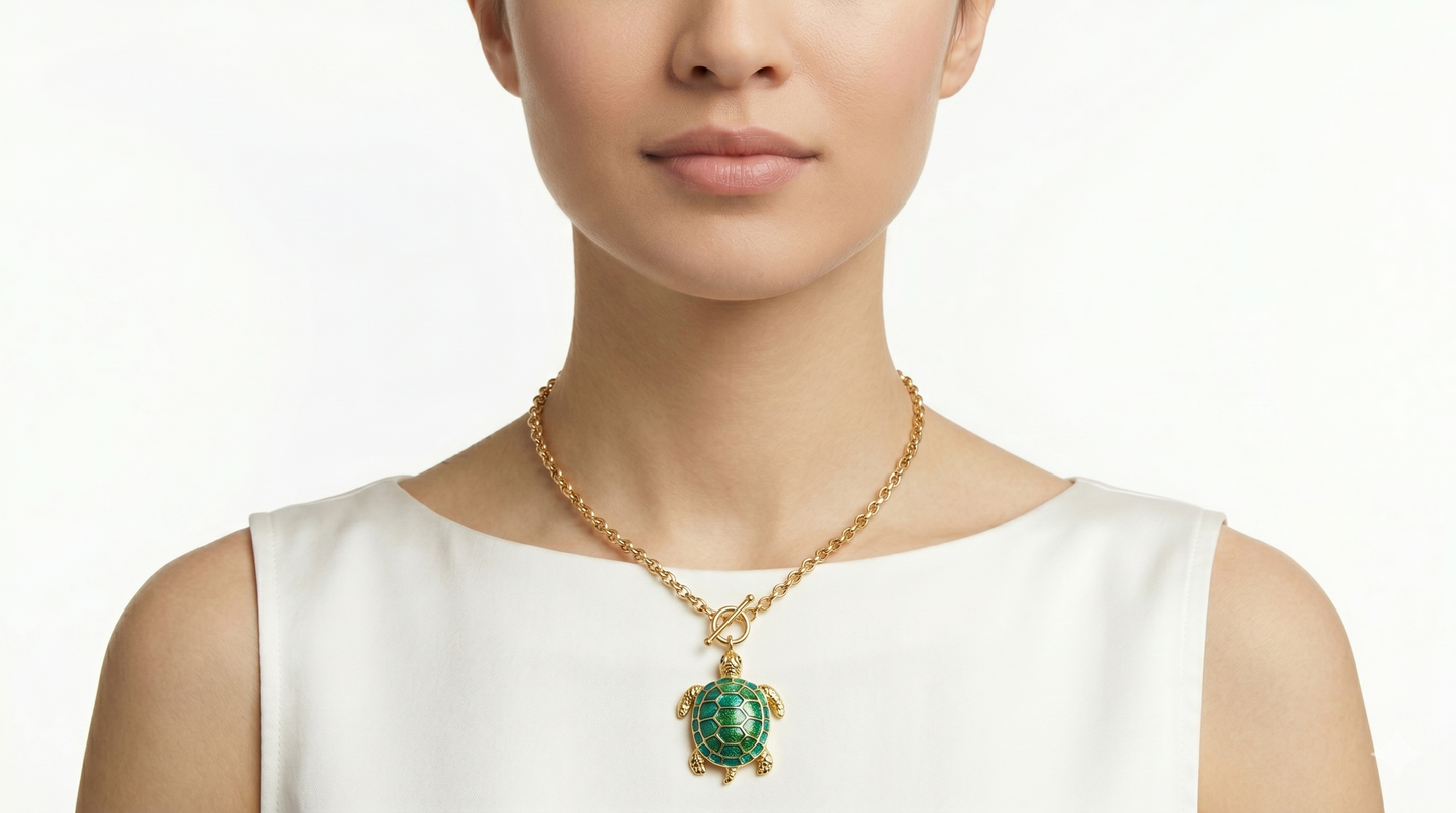 Sea Turtle Pendant Toggle Necklace Coastal Charm Statement Necklace for Women