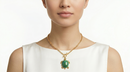 Sea Turtle Pendant Toggle Necklace Coastal Charm Statement Necklace for Women