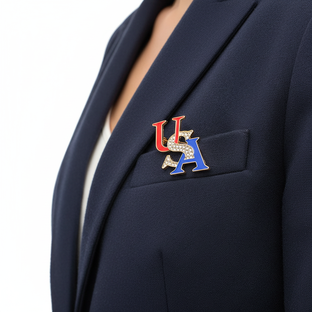 USA Brooch – Navy Blazer Side