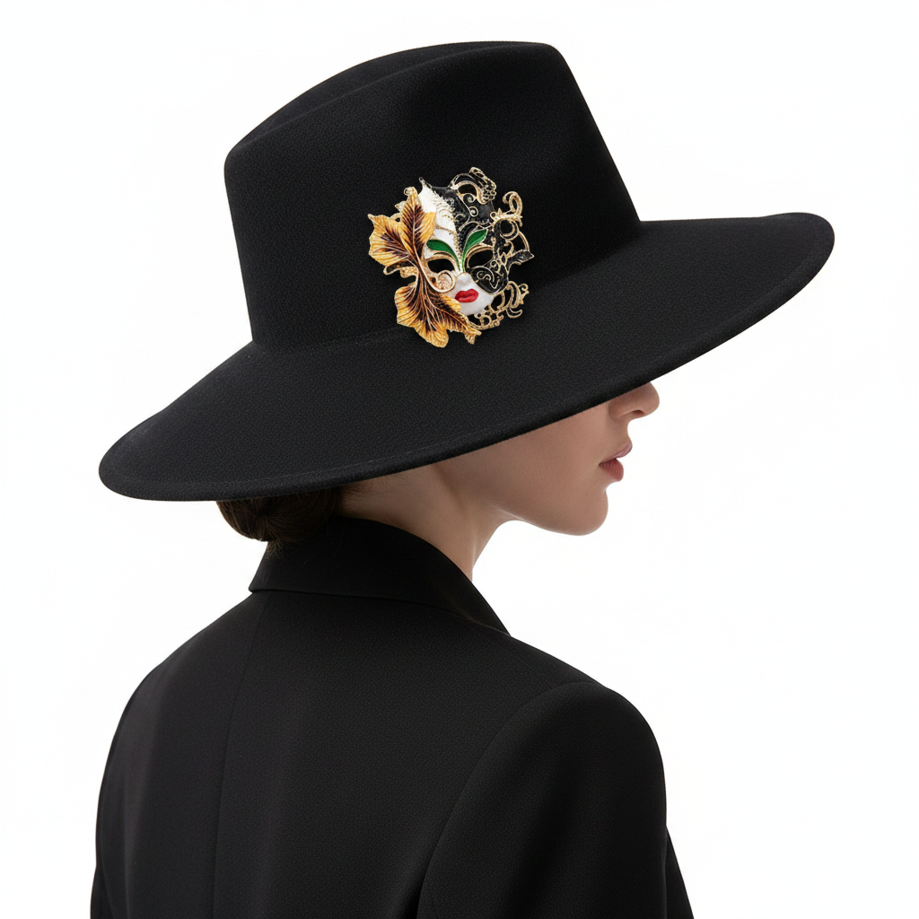 Venetian Masquerade Mask Brooch – Alt on Hat