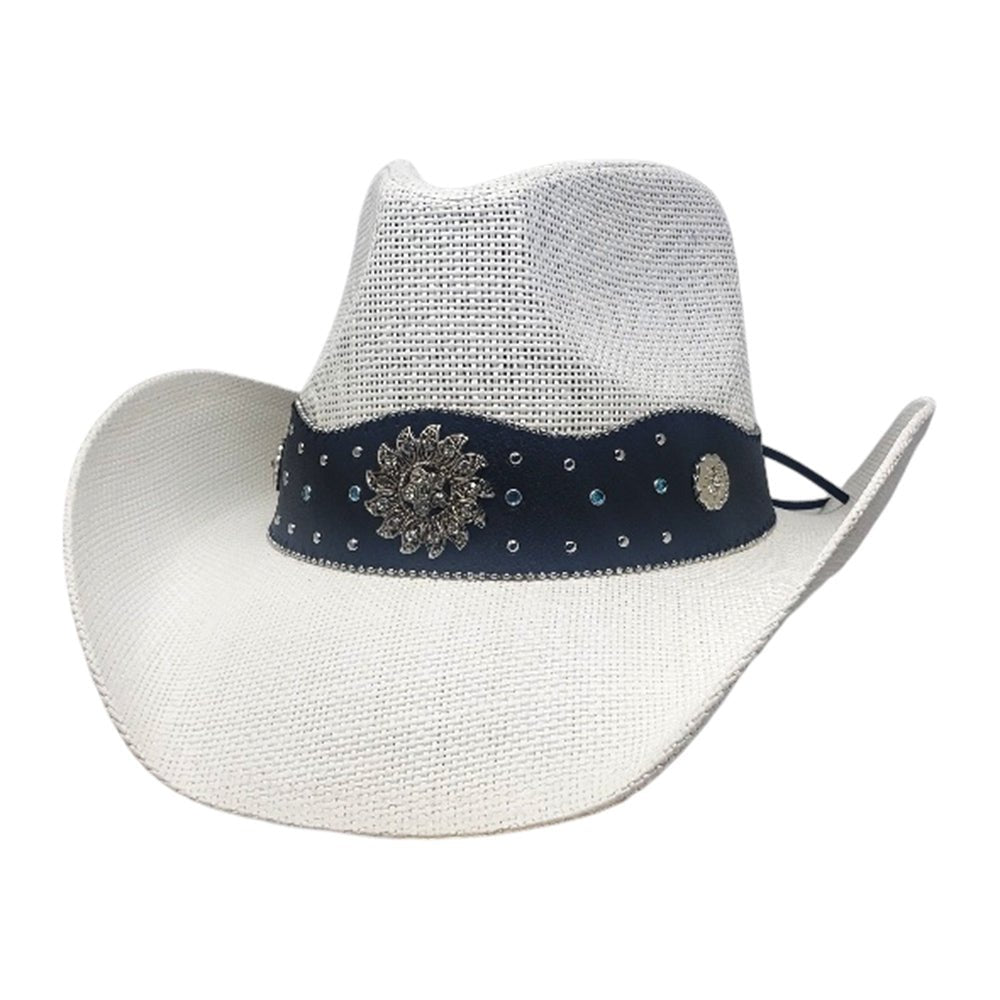 Vintage Western Flower Pointed Leather Straw Cowboy Hat - Hautefull