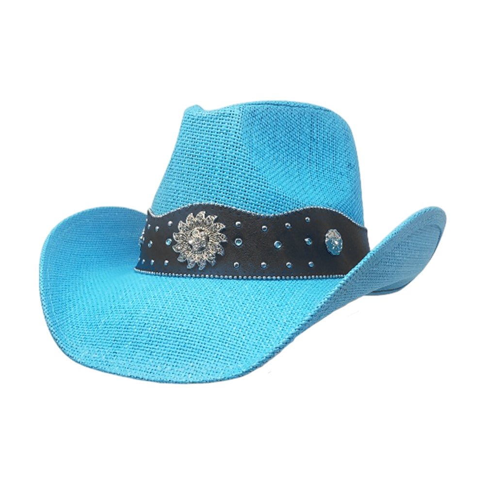 Vintage Western Flower Pointed Leather Straw Cowboy Hat - Hautefull