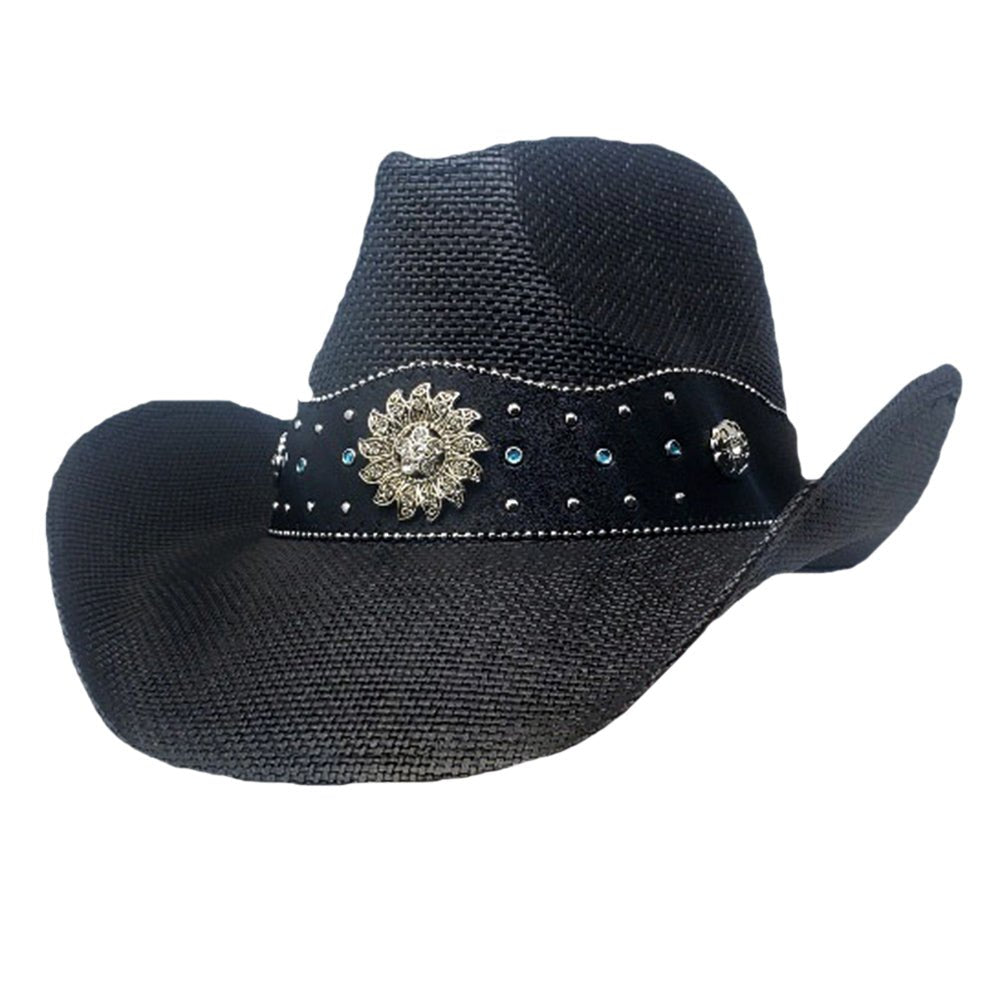 Vintage Western Flower Pointed Leather Straw Cowboy Hat - Hautefull