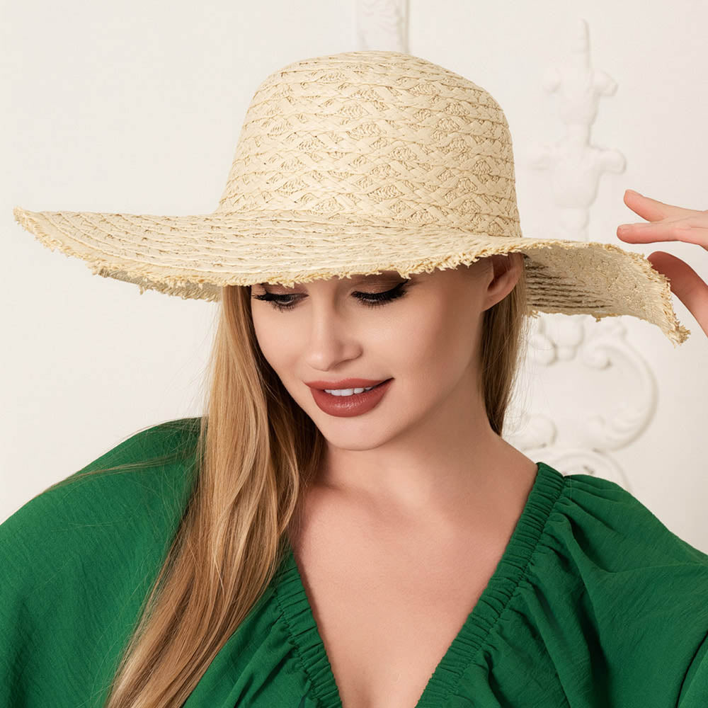 Women's Wavy Brim Embroidered Straw Hat