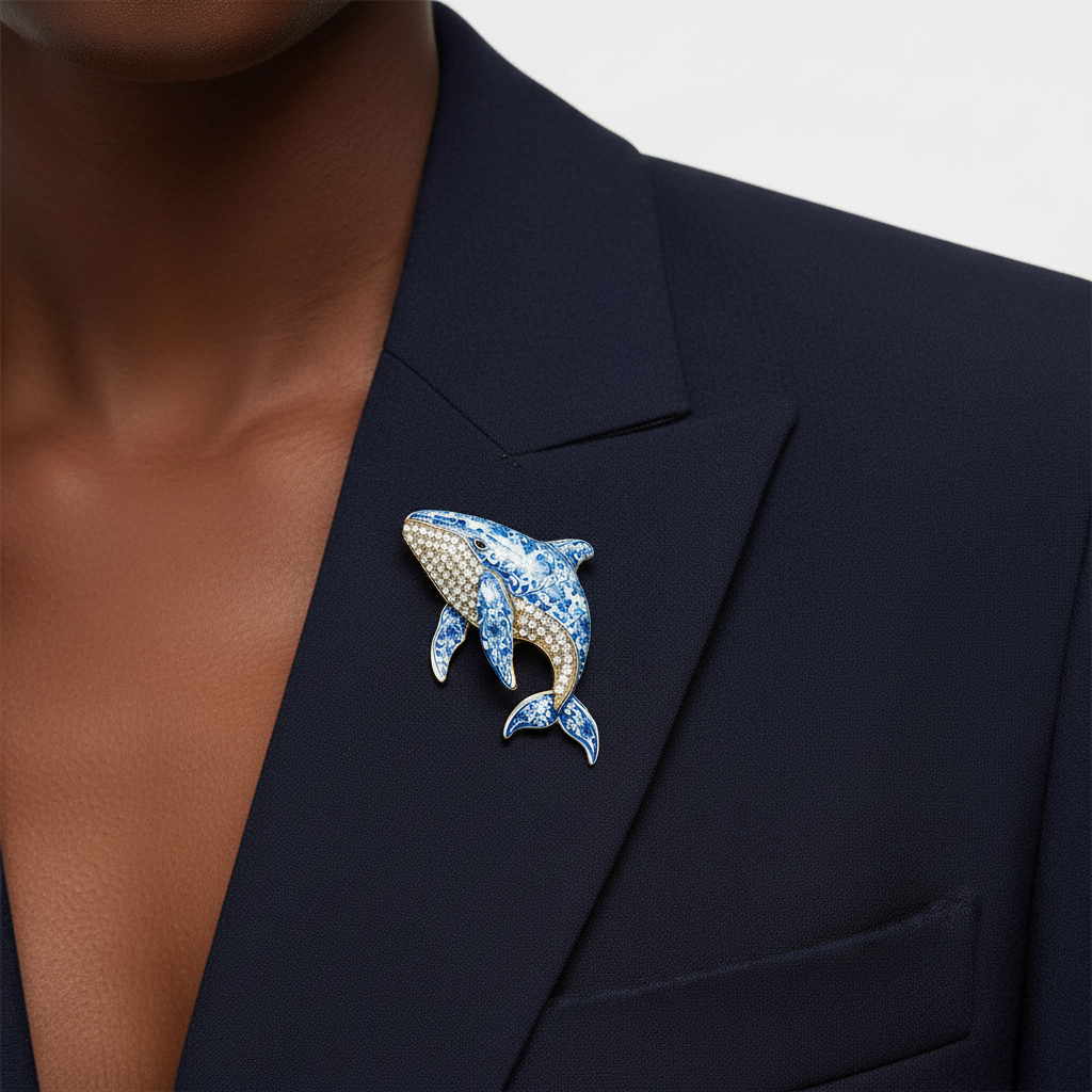 Whale brooch front lifestyle