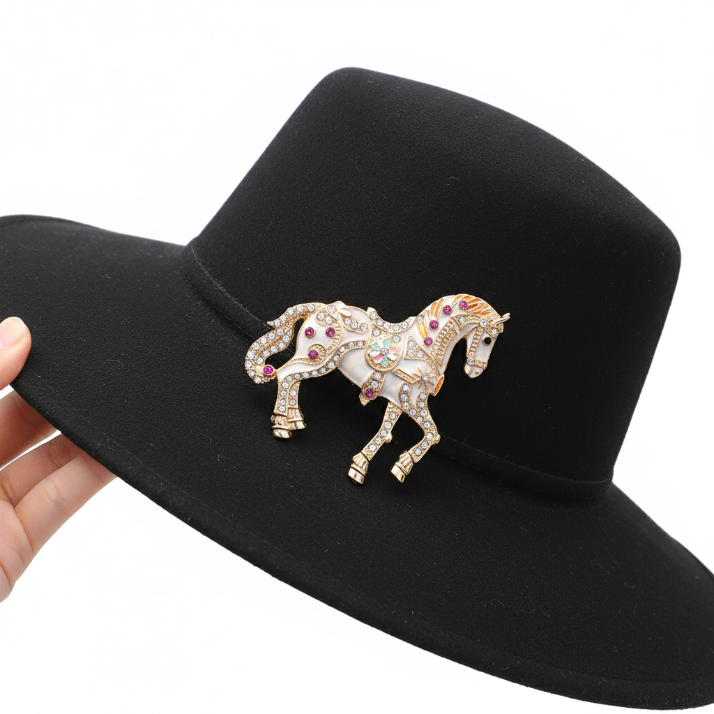 White brooch on hat