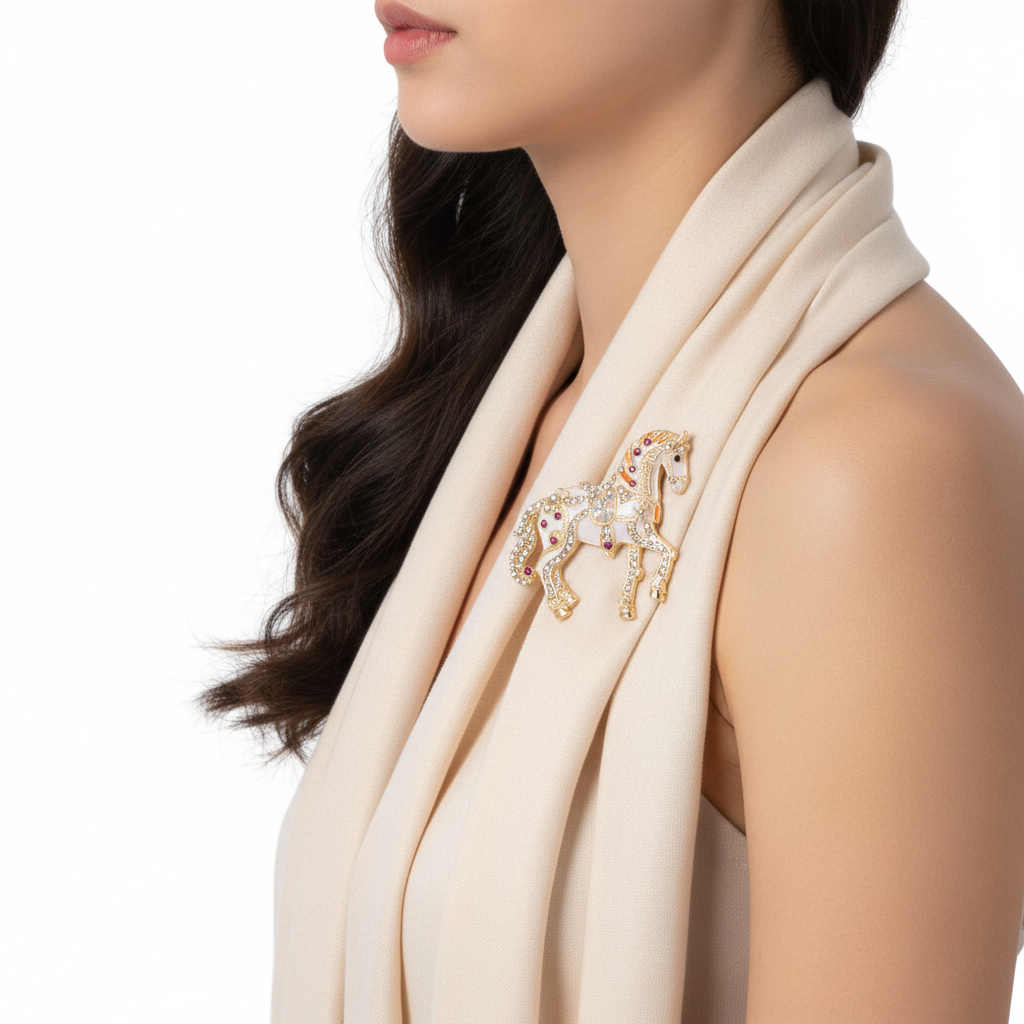White brooch on scarf