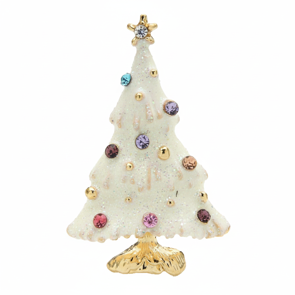 White Christmas Tree Brooch Product Shot