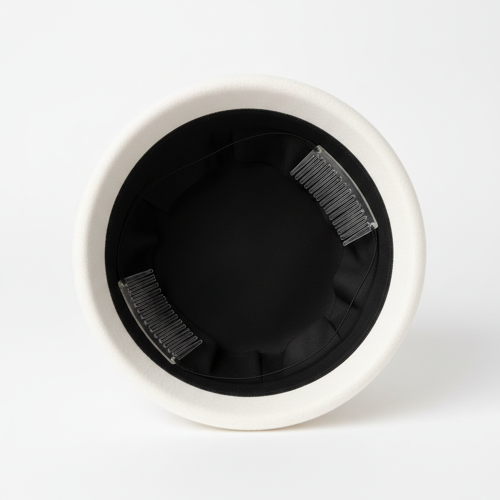 White Pillbox Hat - Black Interior